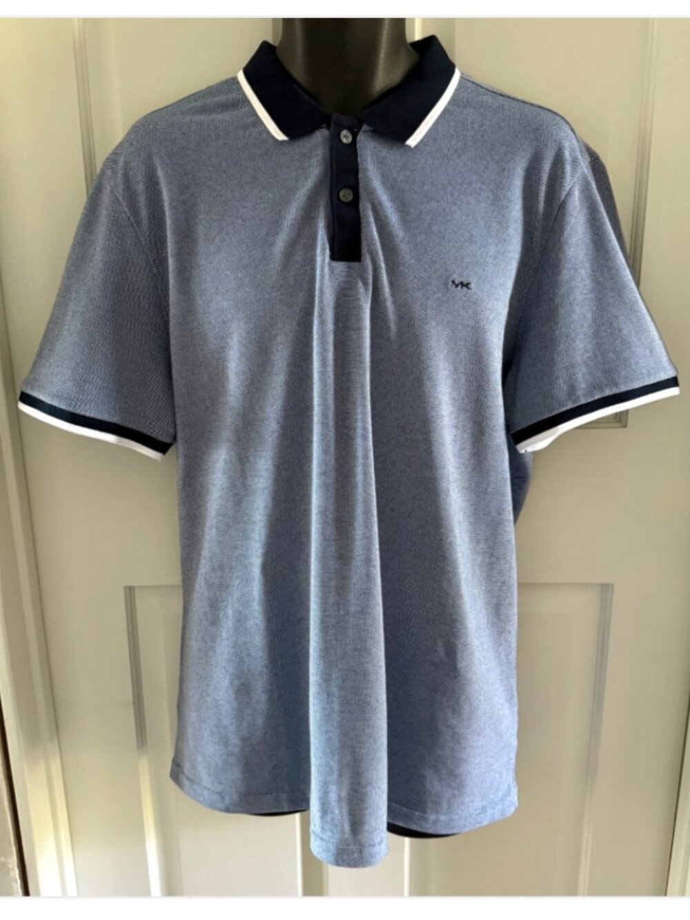 NWOT Michael Kors Men's Greenwich Polo Shirt Short Sleeve Blue w/Contrasting Tip